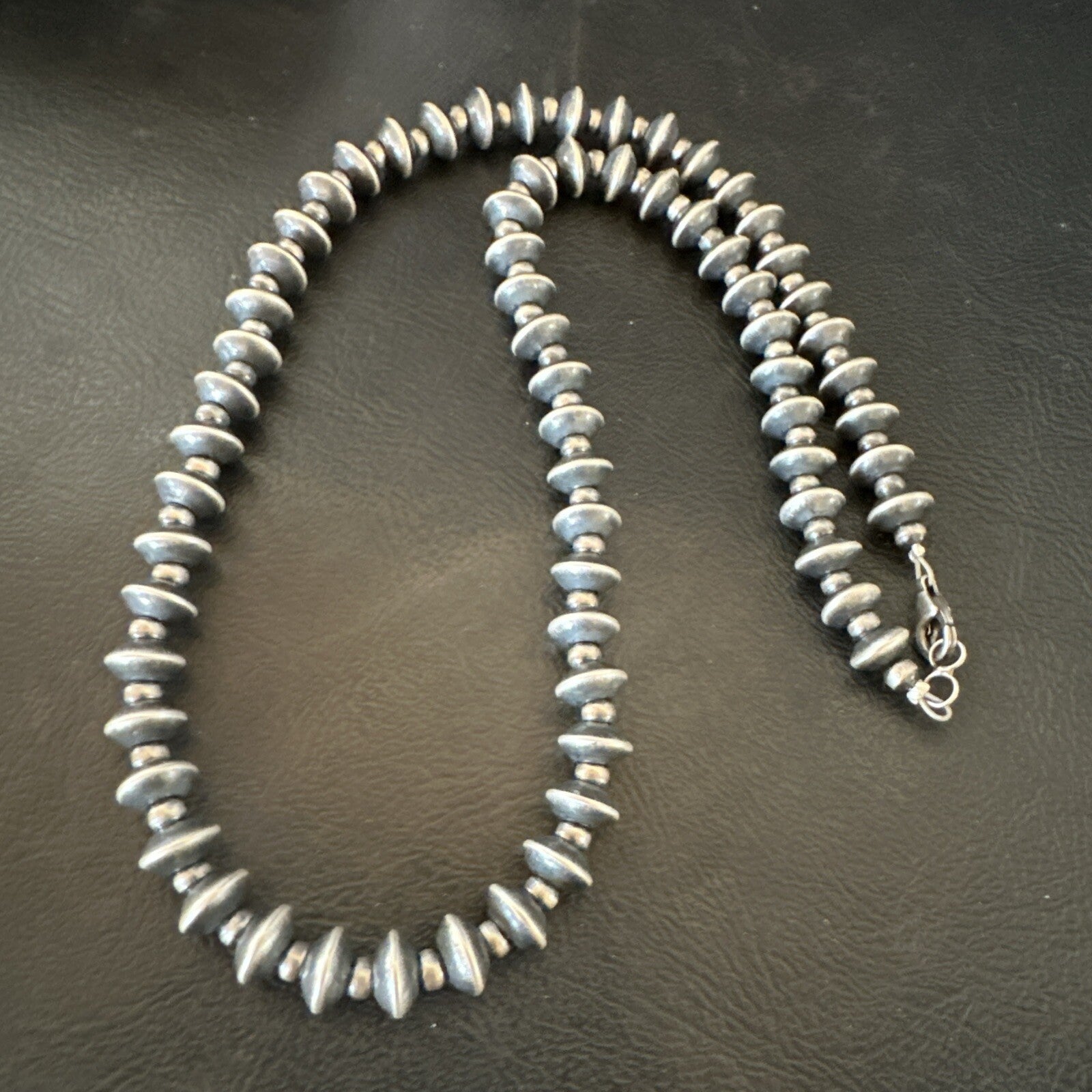 Sterling Silver Beads 8mm Rondelle Flat Sterling Silver Beads Necklace 19” 18832
