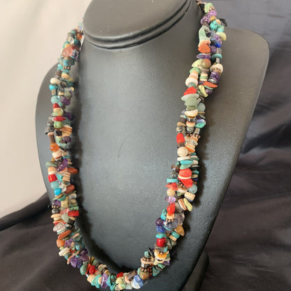 Turquoise & Coral 3 Strand Navajo Bead Sterling Silver Necklace 22” 10402