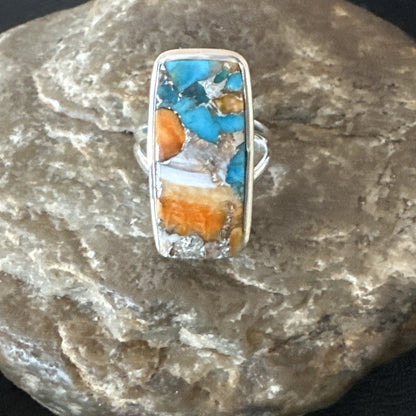 Blue Turquoise Spiny Oyster Southwestern Sterling Silver Ring Size 6 18513