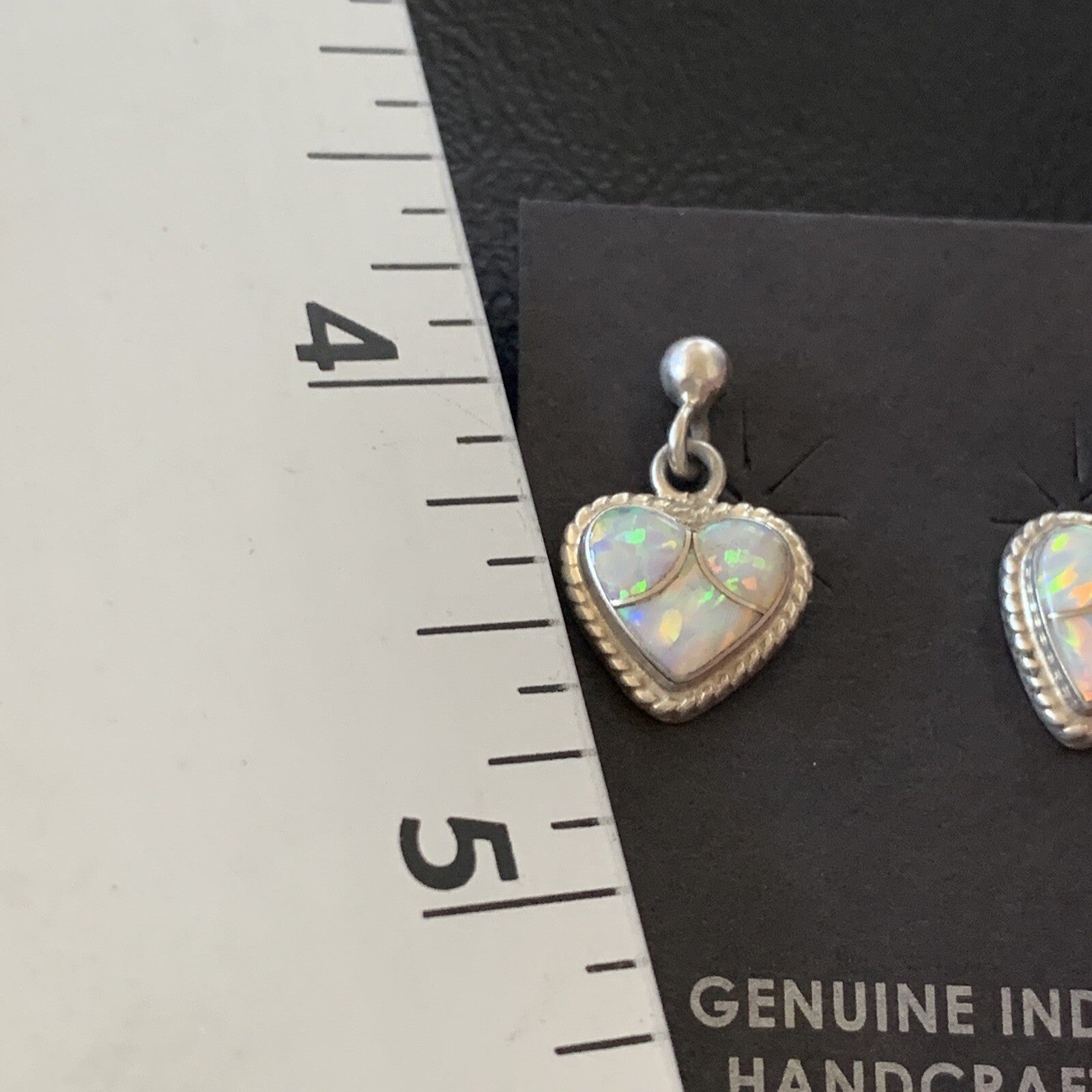 Womens White Opal Inlay Navajo Sterling Silver Dangle Post Earrings 0.5" 12761