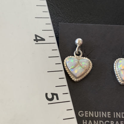 Womens White Opal Inlay Navajo Sterling Silver Dangle Post Earrings 0.5" 12761
