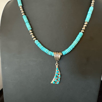 Blue Turquoise Cluster Pendant Navajo Sterling Silver Necklace 20" 19715