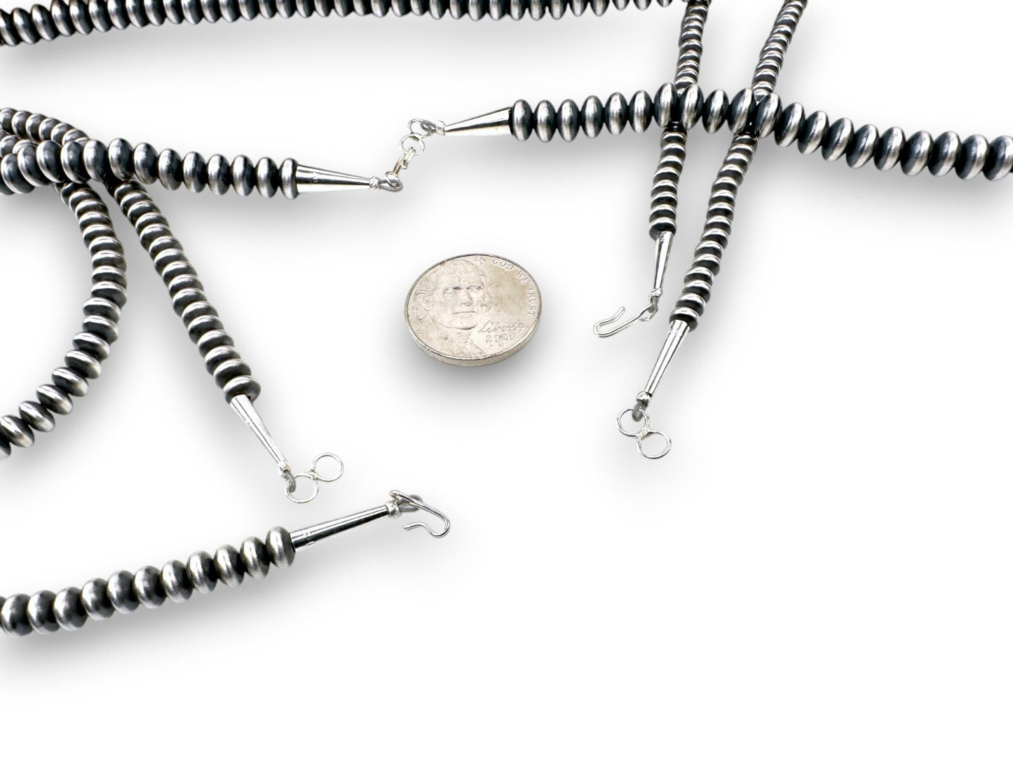 Navajo Pearls Sterling Silver Rondelles Saucer Flat Bead Necklace 5mm 20" 97520