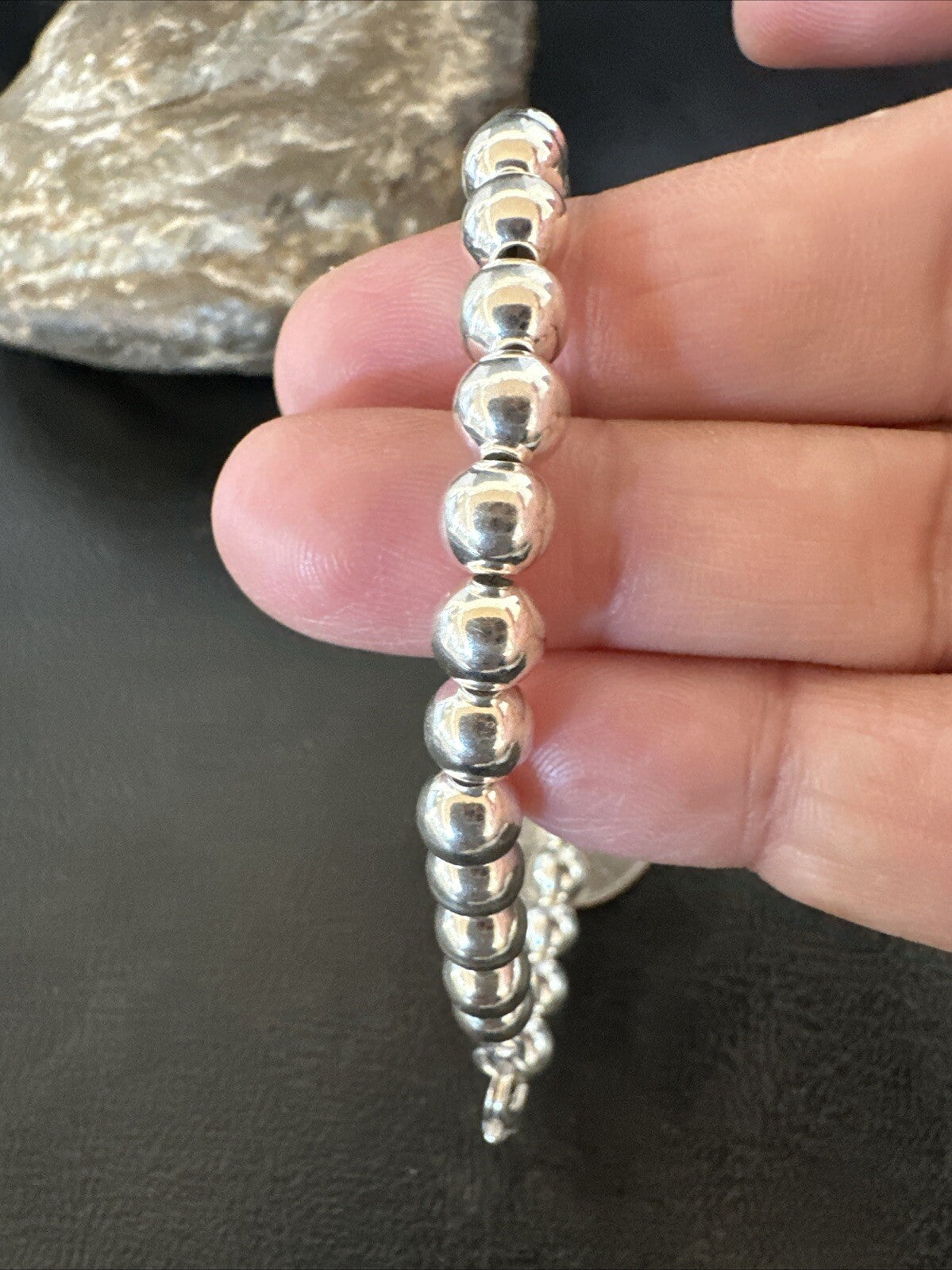 Shiny 6mm Beads 8” Sterling Silver Bracelet 90008