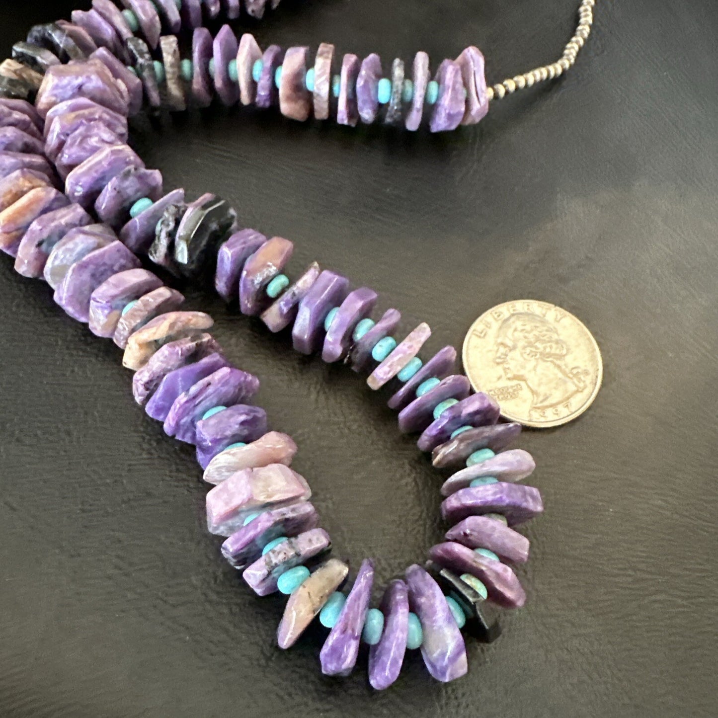 Popular Purple Charoite Blue Turquoise Navajo Sterling Silver Necklace 23” 18053