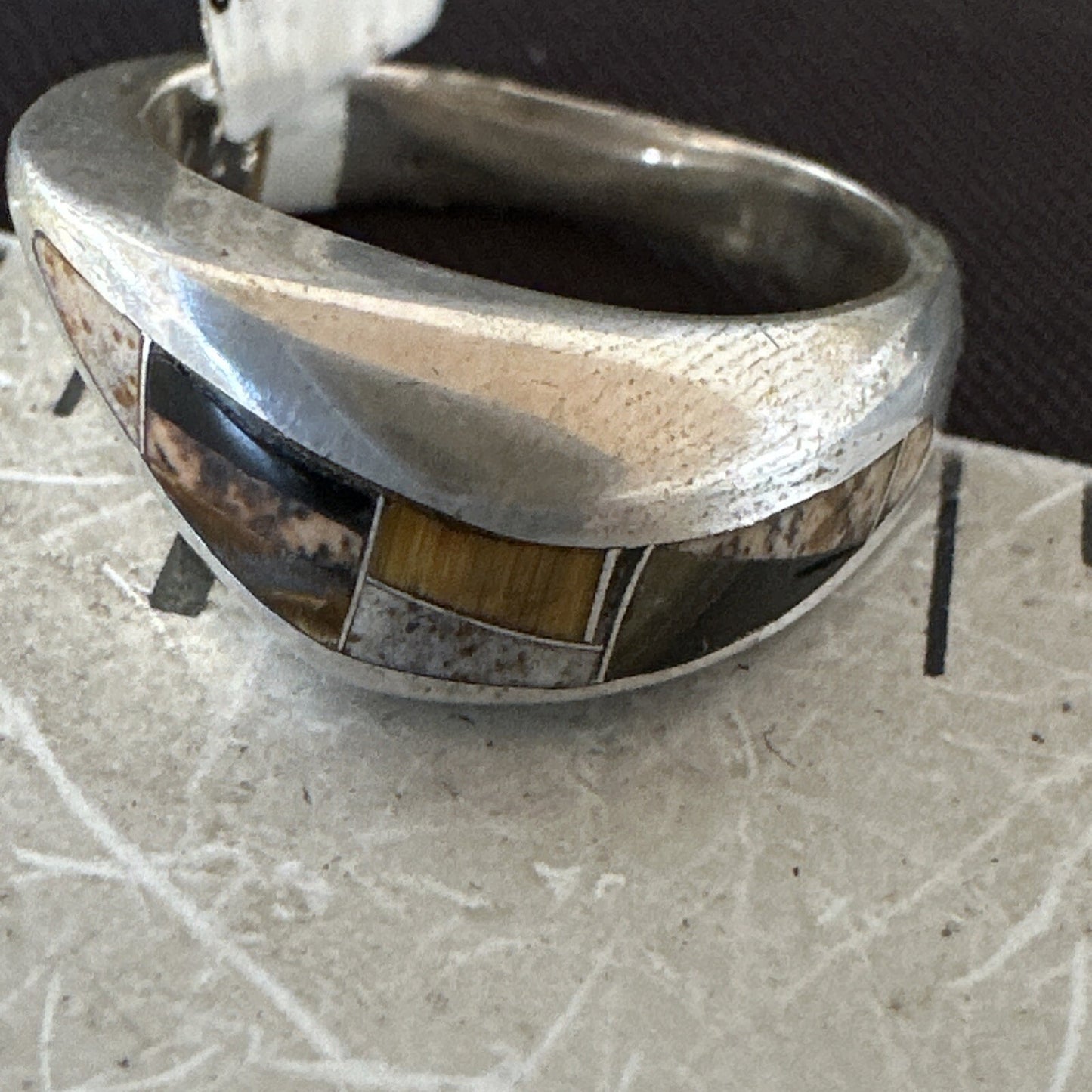 Navajo Black Onyx Tiger's Eye Inlay Sterling Ring Size 6 18701
