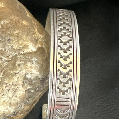 Stamped Cuff Bracelet Native American Navajo Sterling Silver 18119