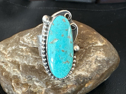 Navajo Sterling Silver Blue Turquoise Stamped Ring Size 11 18771