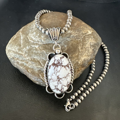 Wild Horse Turquoise Pendant Sterling Silver Beads Necklace 18029