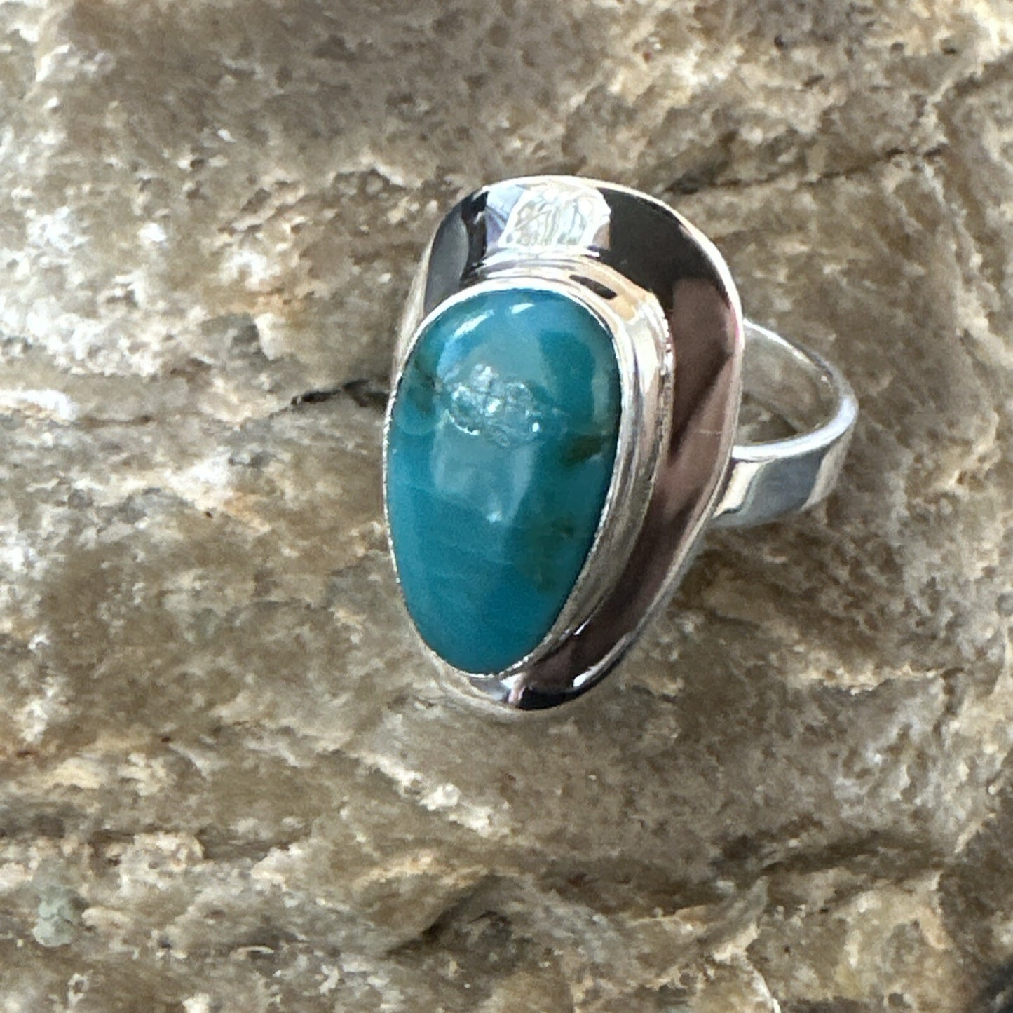 WoMens Sterling Silver Blue Kingman Turquoise Ring Size 8.5 17728