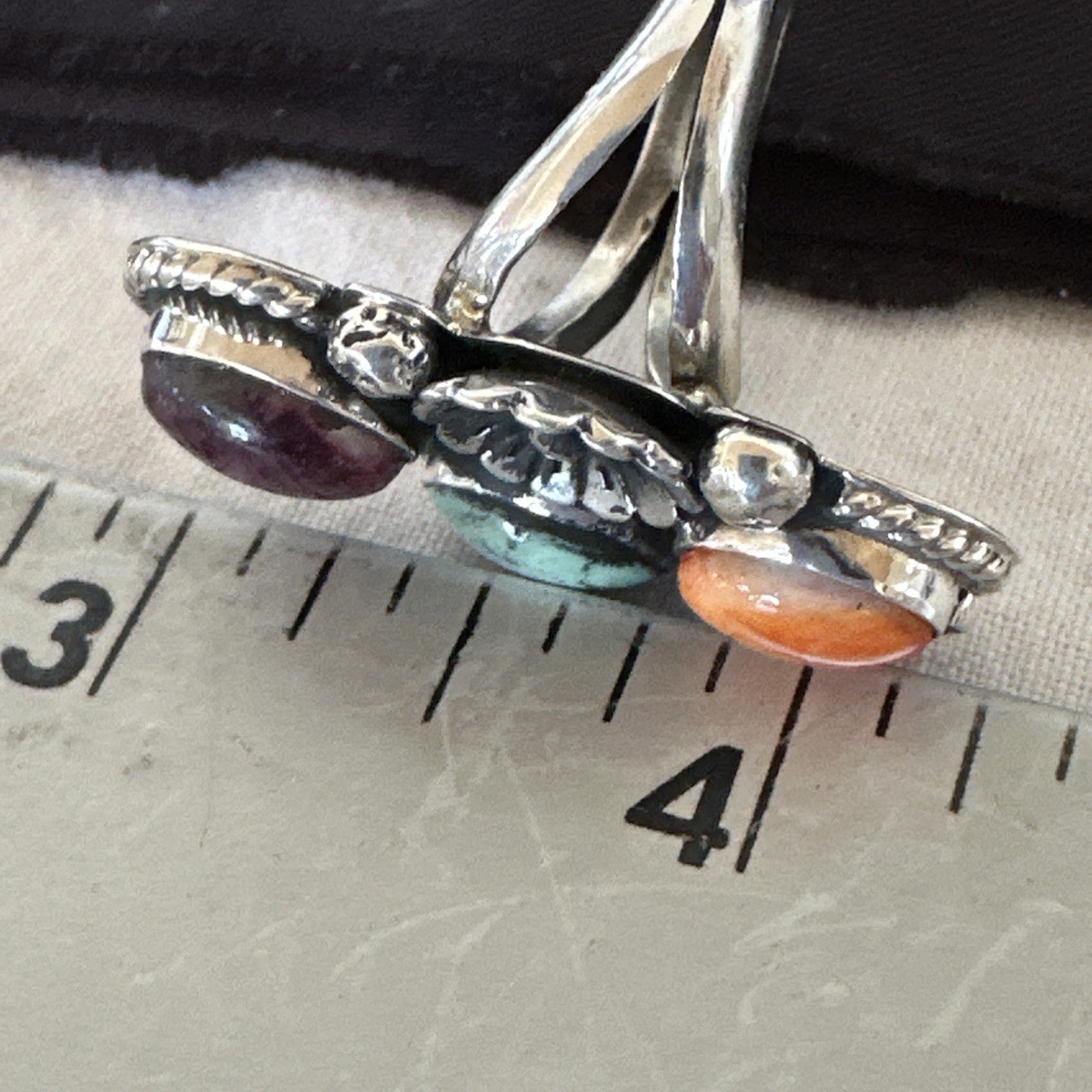 Multicolor Ring Turquoise Spiny Navajo Sterling Silver Cluster Size 6.5 19175