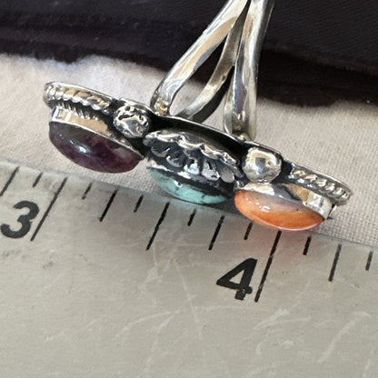 Multicolor Ring Turquoise Spiny Navajo Sterling Silver Cluster Size 6.5 19175