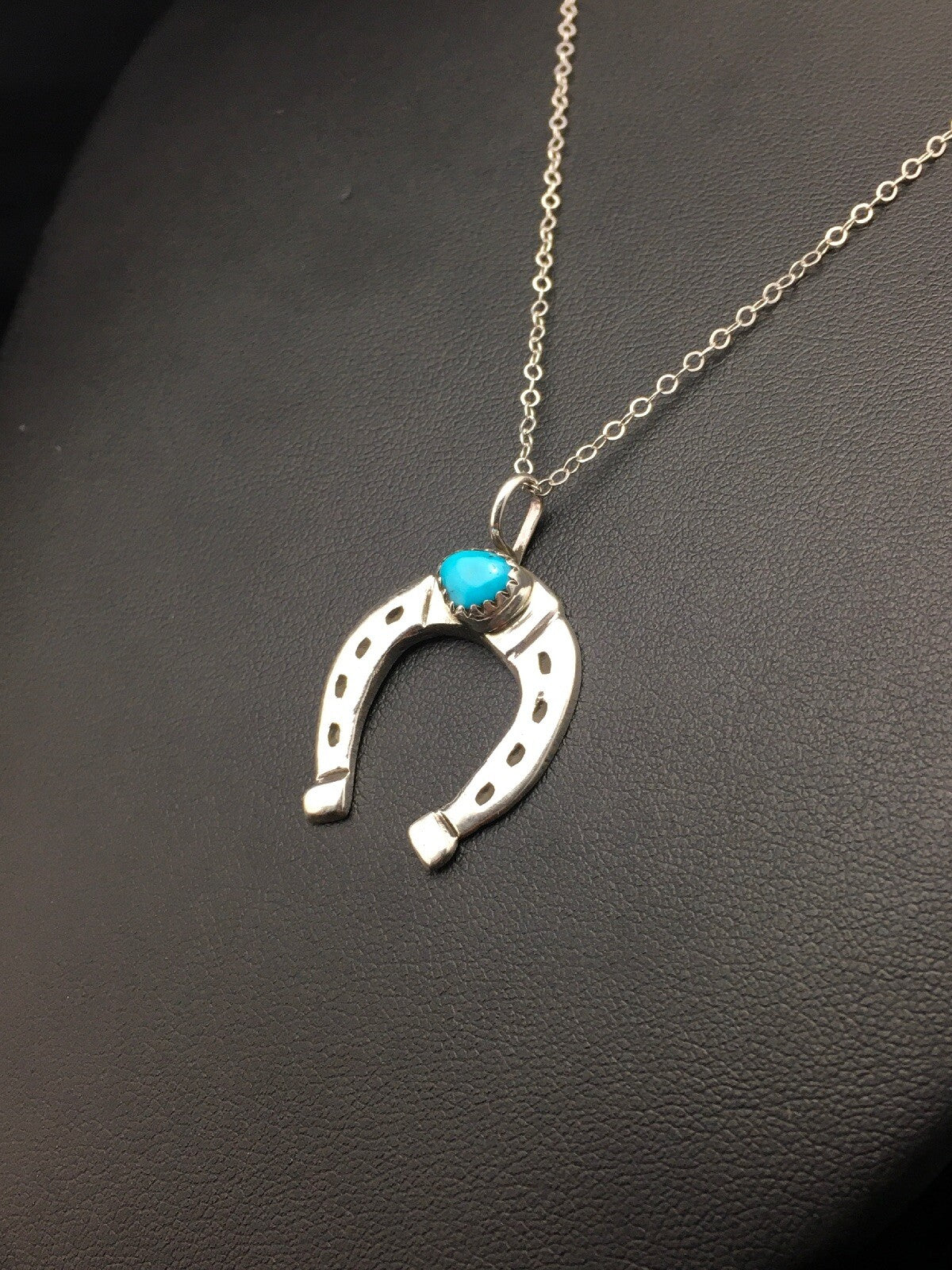 Navajo Sterling Silver Chain Blue Turquoise Naja Necklace Pendant 4466