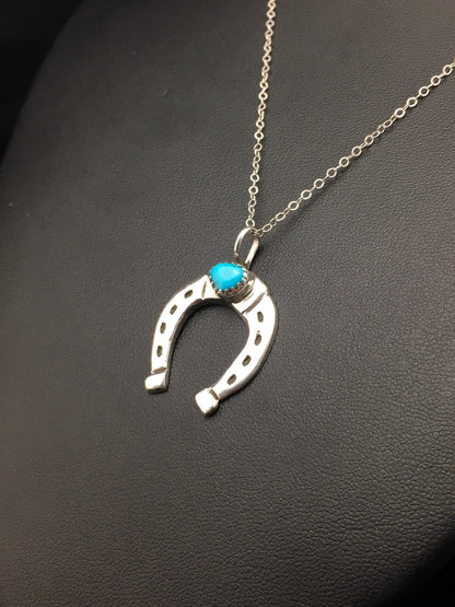 Navajo Sterling Silver Chain Blue Turquoise Naja Necklace Pendant 4466