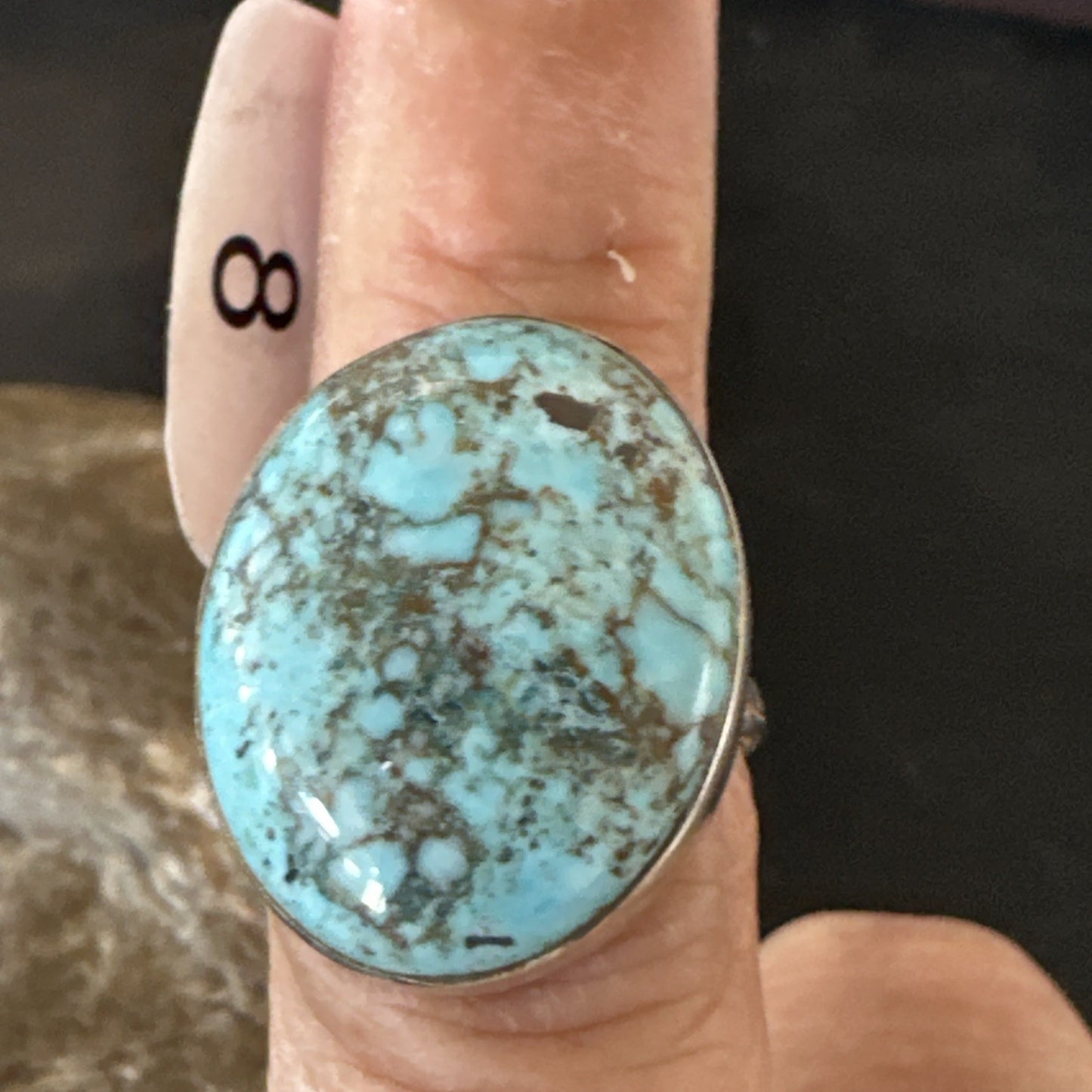 Blue Turquoise#8 Southwestern Sterling Silver Ring Size 8 19747