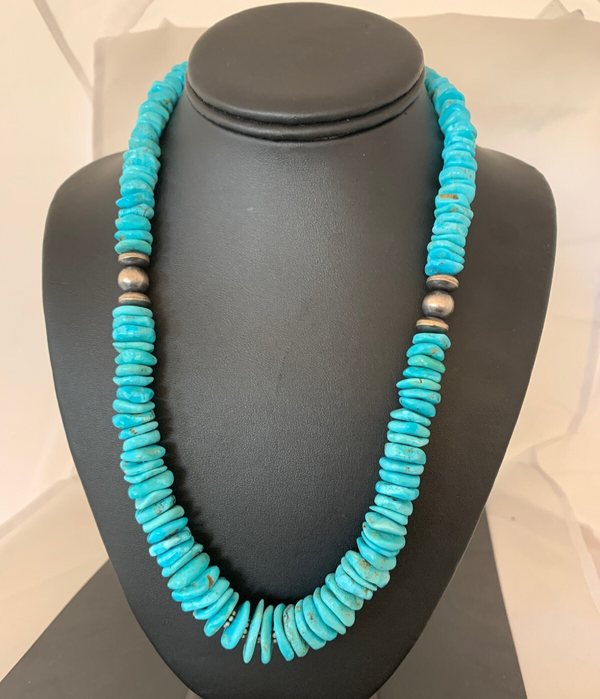 Turquoise Graduated Navajo Pearls Necklace | Sterling Silver | Authentic Native American Handmade | 4209