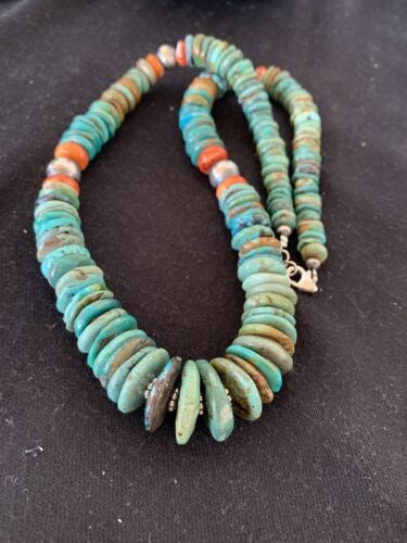 Navajo Pearls Graduated Turquoise Necklace Sterling Silver 23" 480