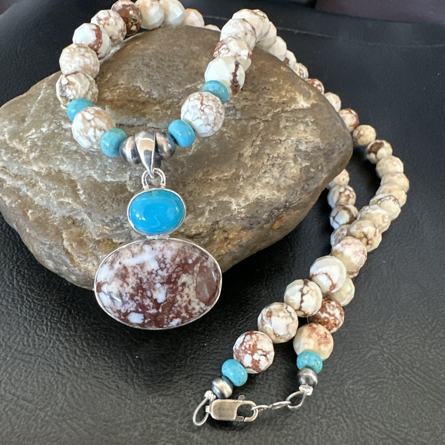 Mens Women Navajo Sterling Silver Wild Horse Turquoise Necklace Pendant 20”18323