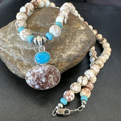 Mens Women Navajo Sterling Silver Wild Horse Turquoise Necklace Pendant 20”18323