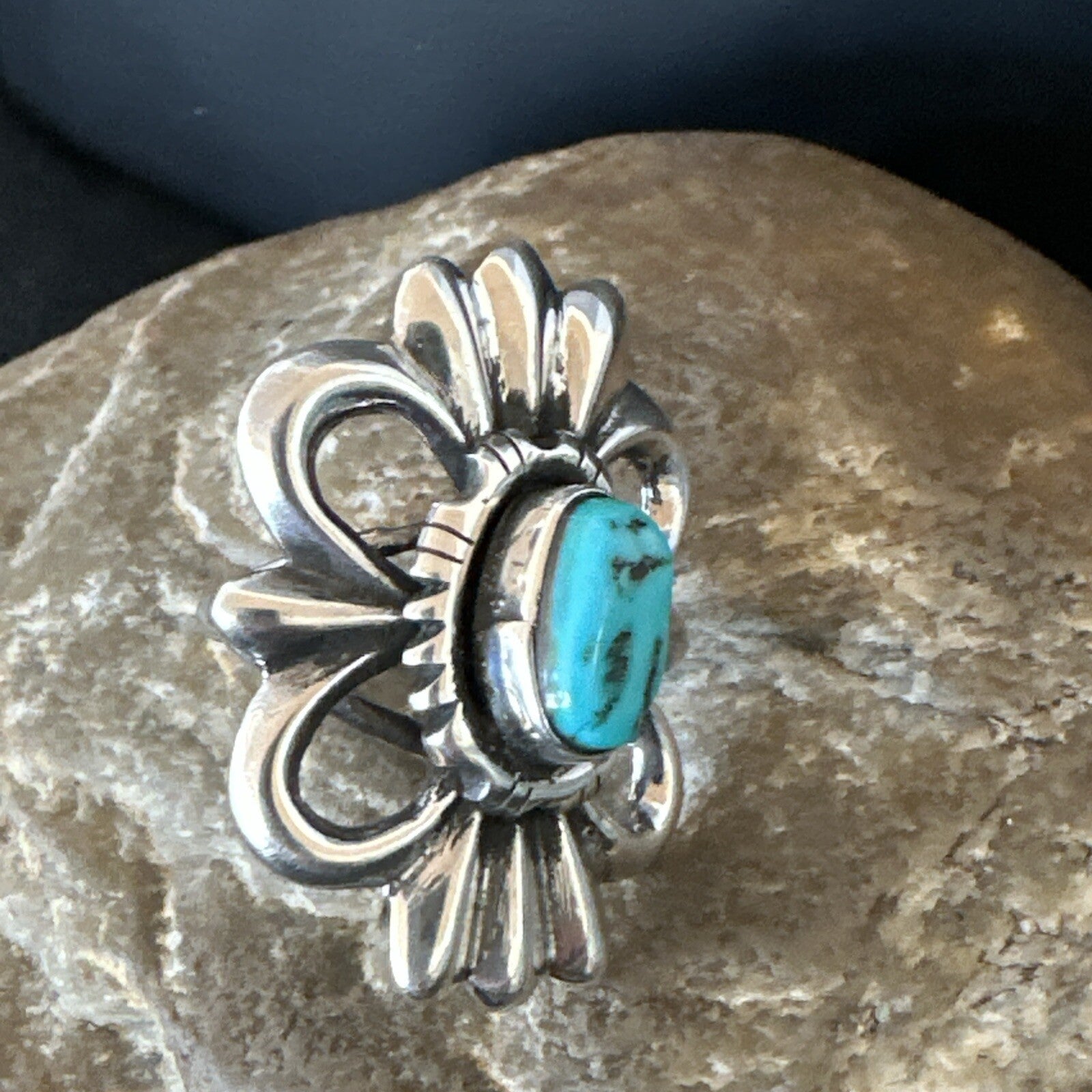 Blue Kingman Turquoise Native American Navajo Sterling Silver Ring Size 7 18573