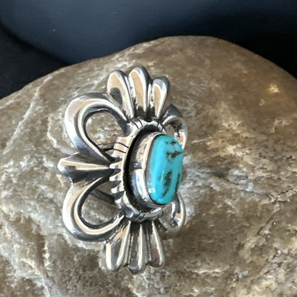 Blue Kingman Turquoise Native American Navajo Sterling Silver Ring Size 7 18573