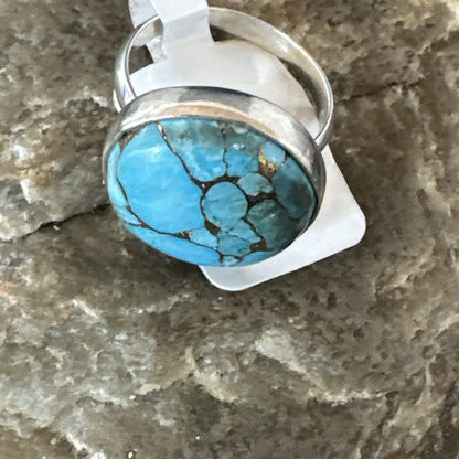 Blue Turquoise#8 Southwestern Sterling Silver Ring Size 7 19740