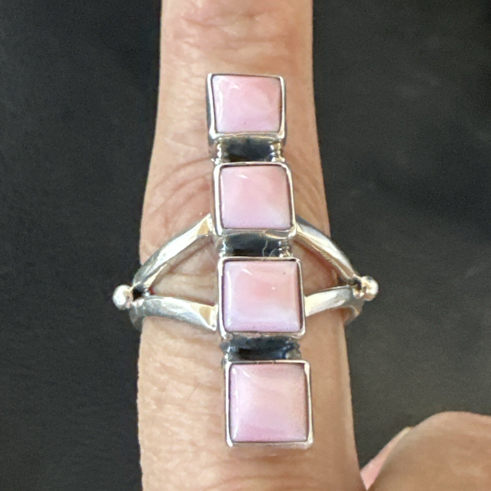 Gorgeous Square Pink Conch Cluster Ring Handmade Navajo Sz 9 18782