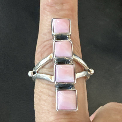 Gorgeous Square Pink Conch Cluster Ring Handmade Navajo Sz 9 18782