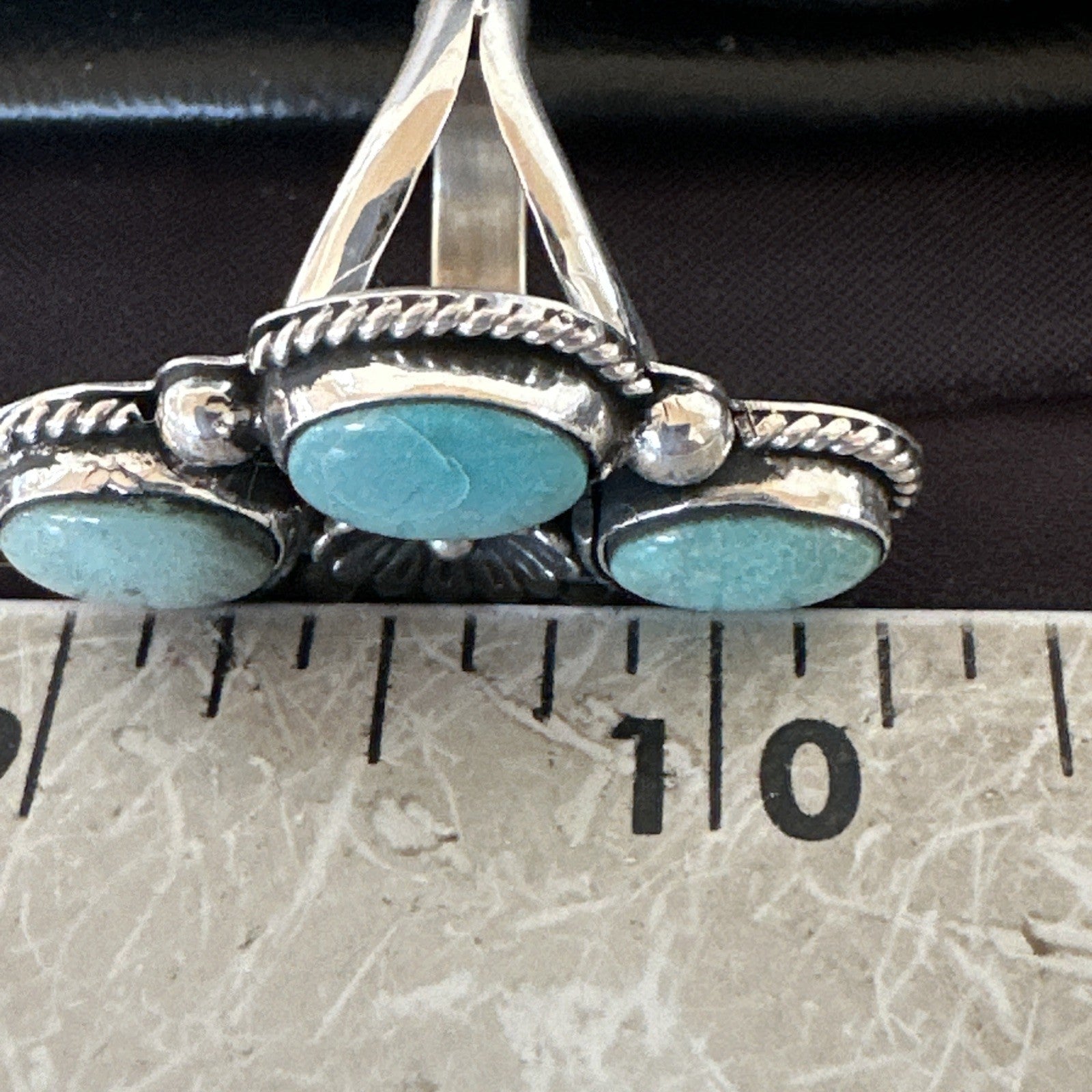 Yazzie Ring Green Turquoise Navajo Sterling Silver Cluster Size 8 19222