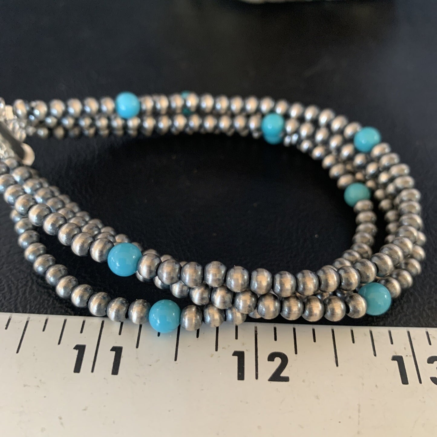 Native Navajo Sterling Silver Beads Blue Turquoise Bracelet 4 Strands 13587