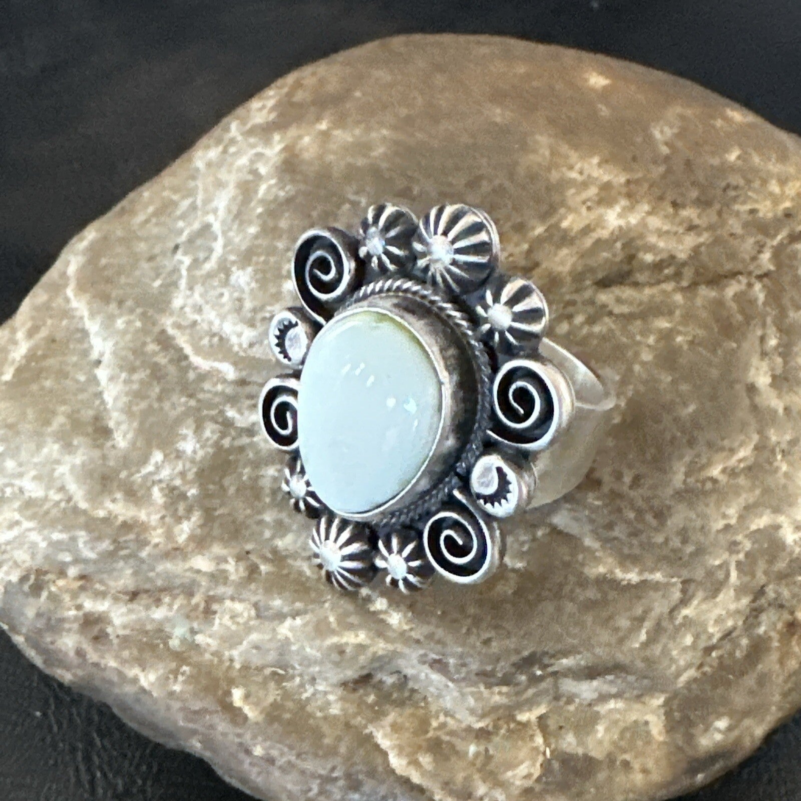 Women Blue Dry Creek Turquoise Navajo Sterling Silver Ring Sz 9 17773
