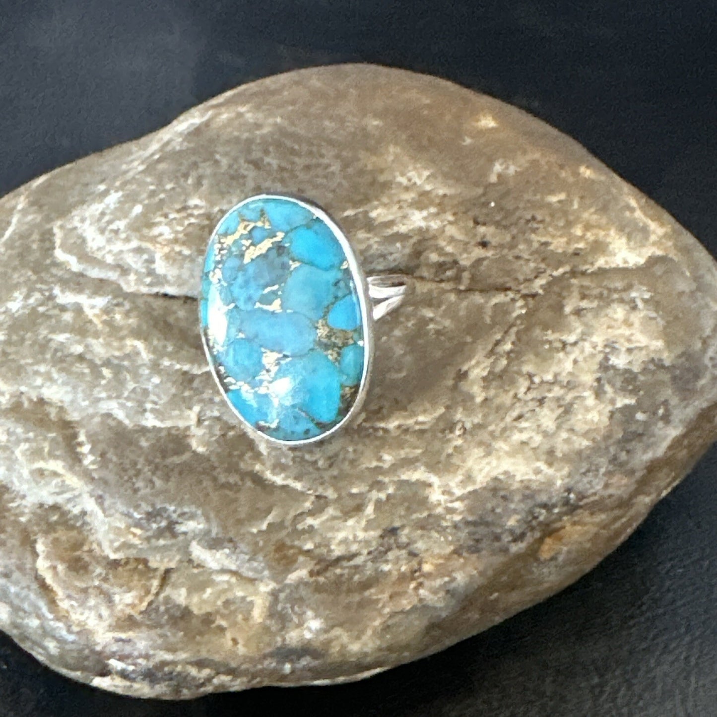 Mohave Native Navajo Sterling Silver Blue Turquoise Ring Sz 8 18243