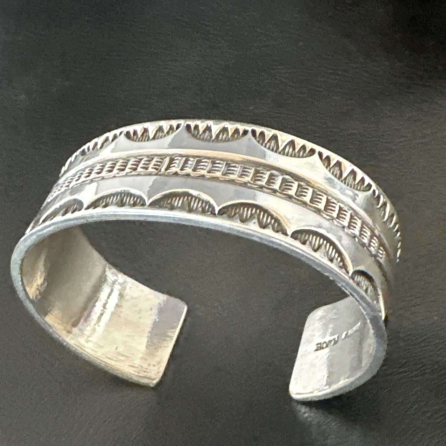 Stamped Cuff Bracelet Native American Navajo Sterling Silver 18042