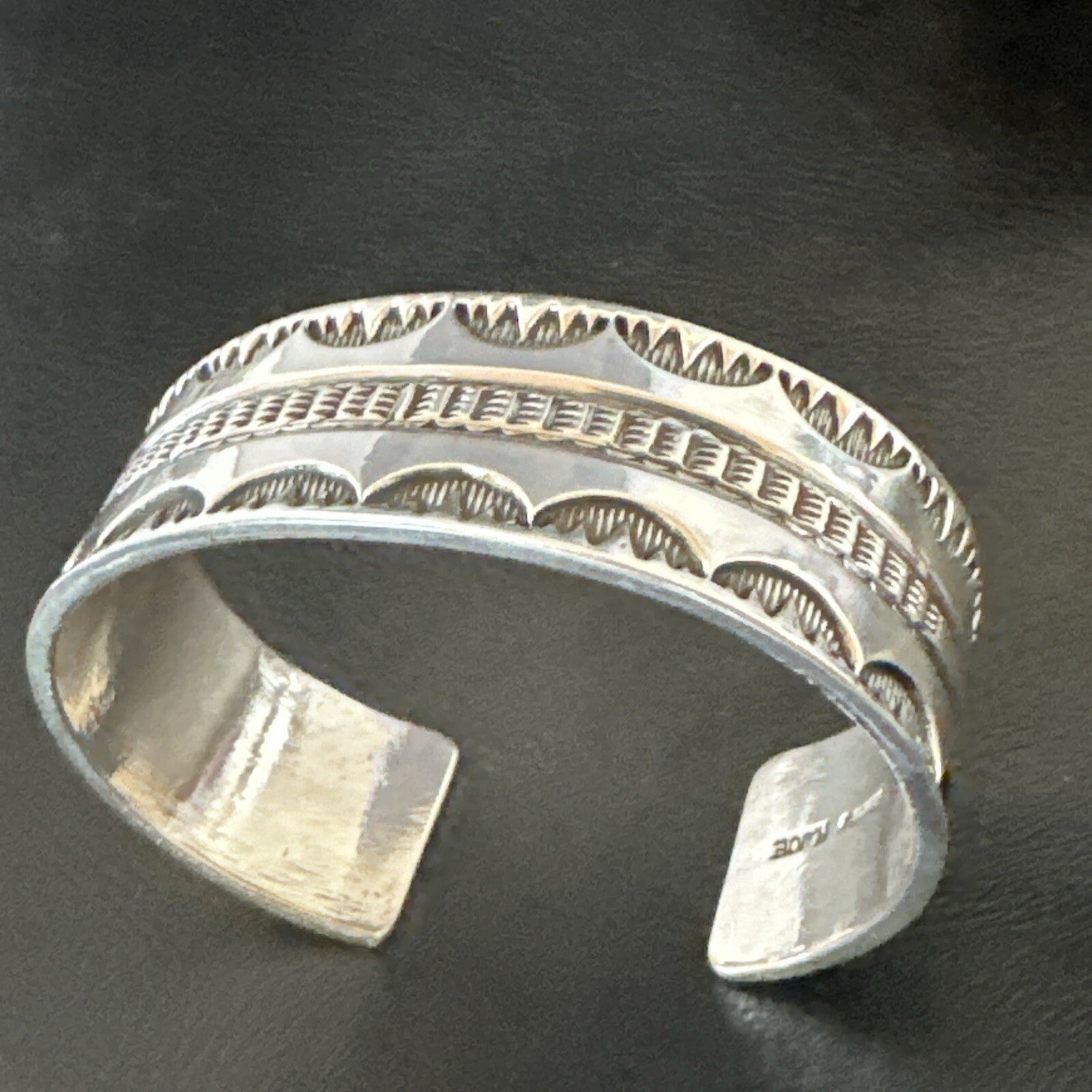 Stamped Cuff Bracelet Native American Navajo Sterling Silver 18042