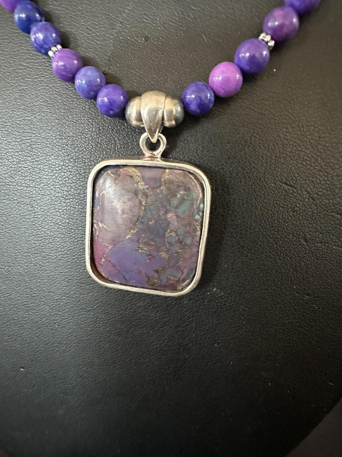 Purple Stone Turquoise Pendant Pearls Sterling Silver Necklace 18385