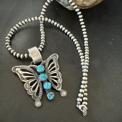Butterfly Blue Kingman Turquoise Pendant Navajo Sterling Silver Necklace 19295