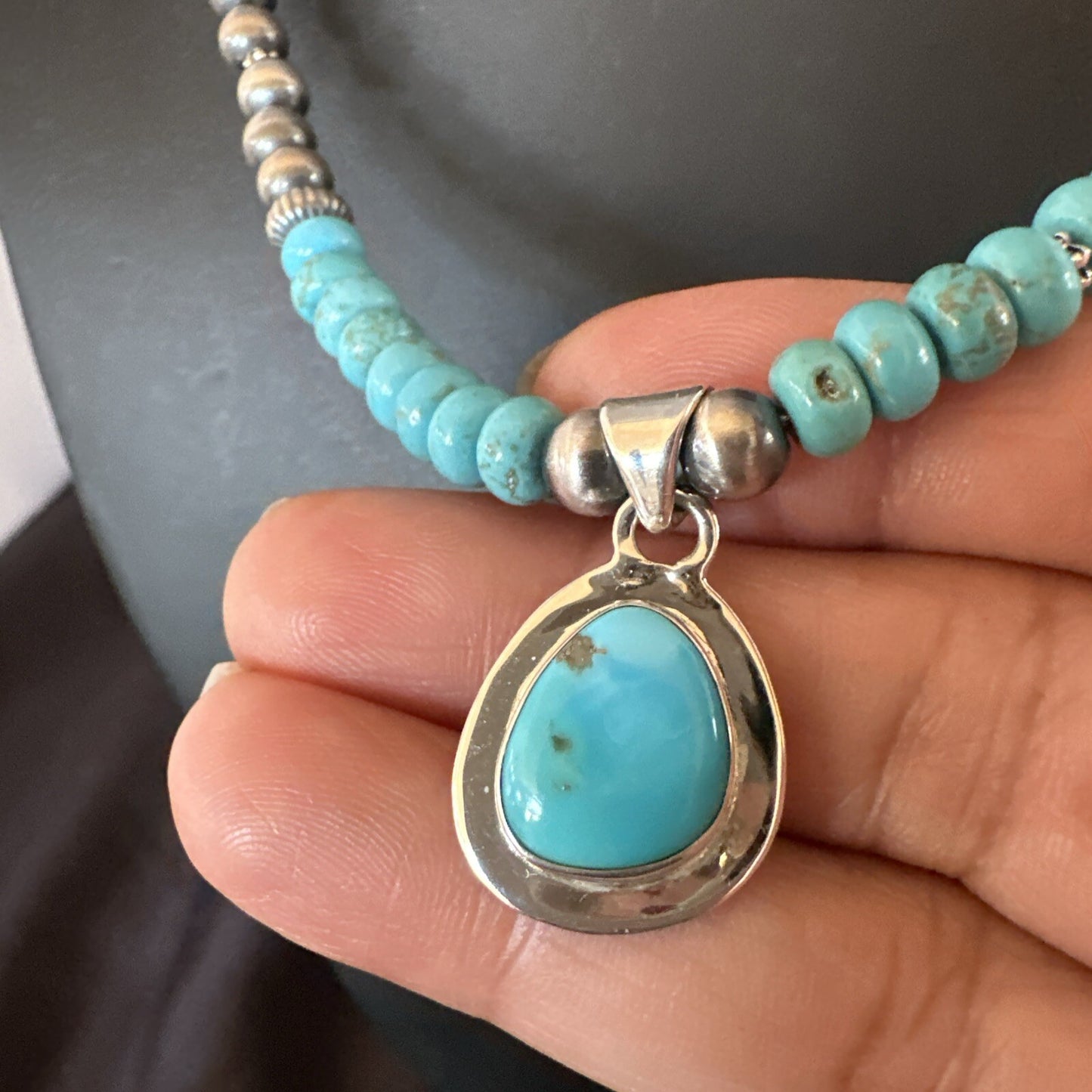 WoMens Blue Kingman Turquoise Pendant Navajo Sterling Silver Necklace 21" 17932