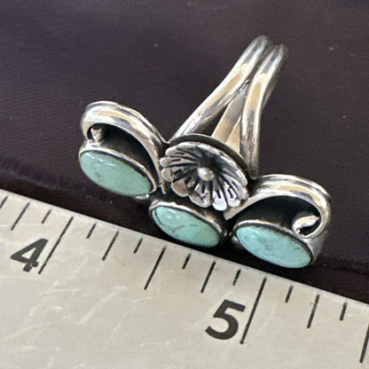 Blue Green Turquoise Navajo Sterling Silver Cluster Ring Size 8.5 19081