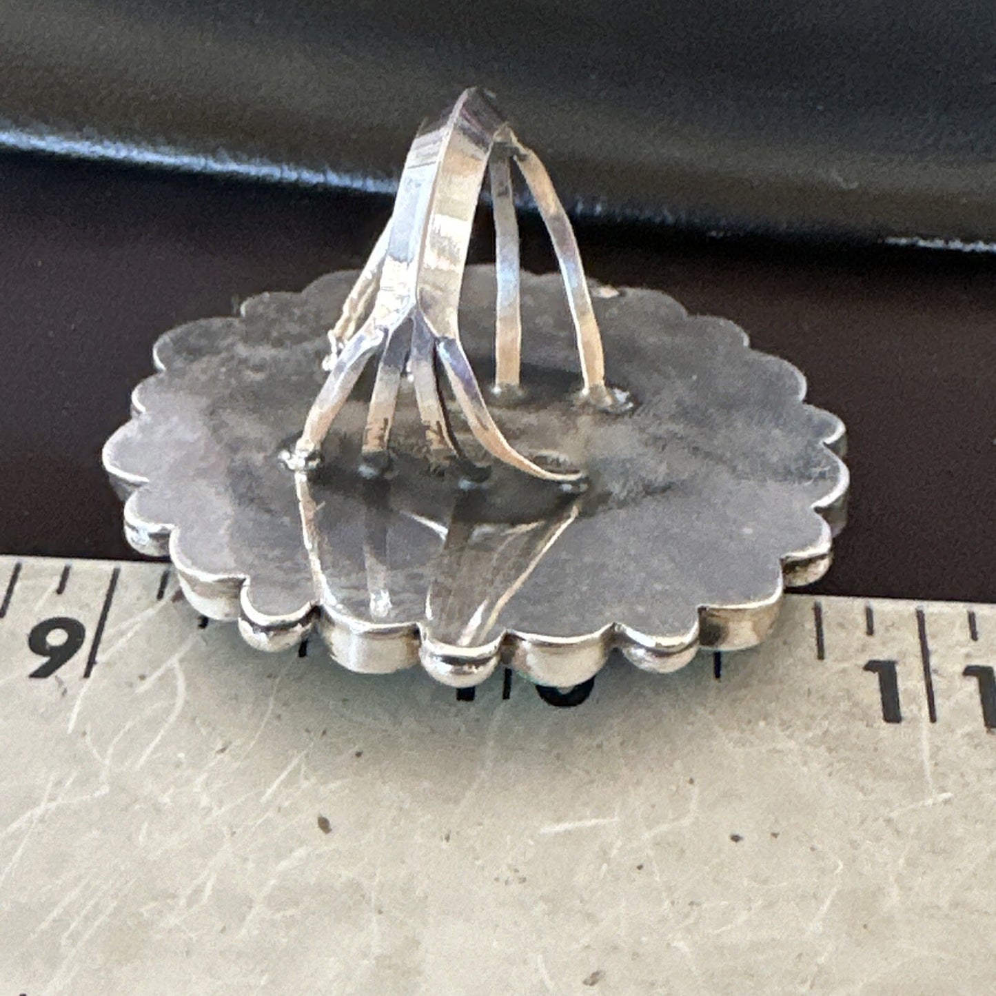 Green Malachite Quartz Navajo Sterling Silver Cluster Ring Size 10.5 18399