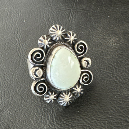 Women Blue Dry Creek Turquoise Navajo Sterling Silver Ring Sz 9 17773