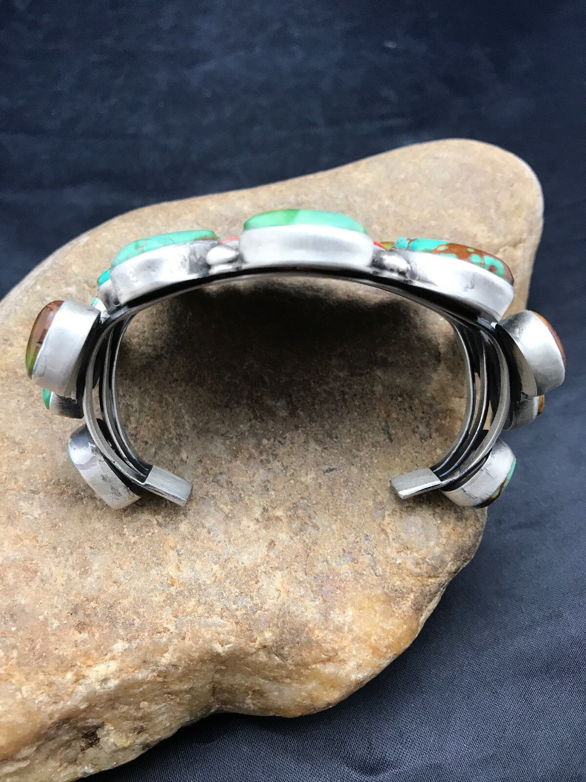 Royston Turquoise & Red Spiny Oyster Navajo Sterling Silver Bracelet 01052