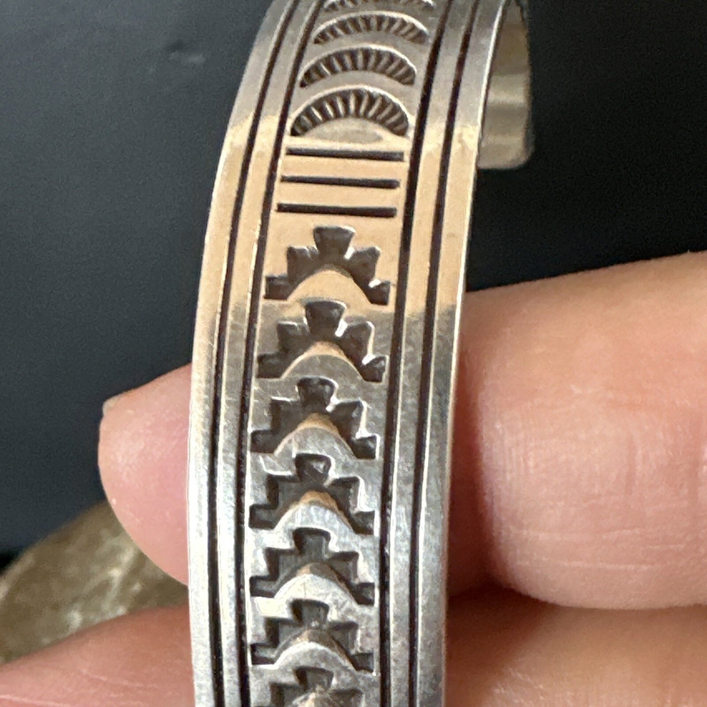 Stamped Cuff Bracelet Native American Navajo Sterling Silver 18119