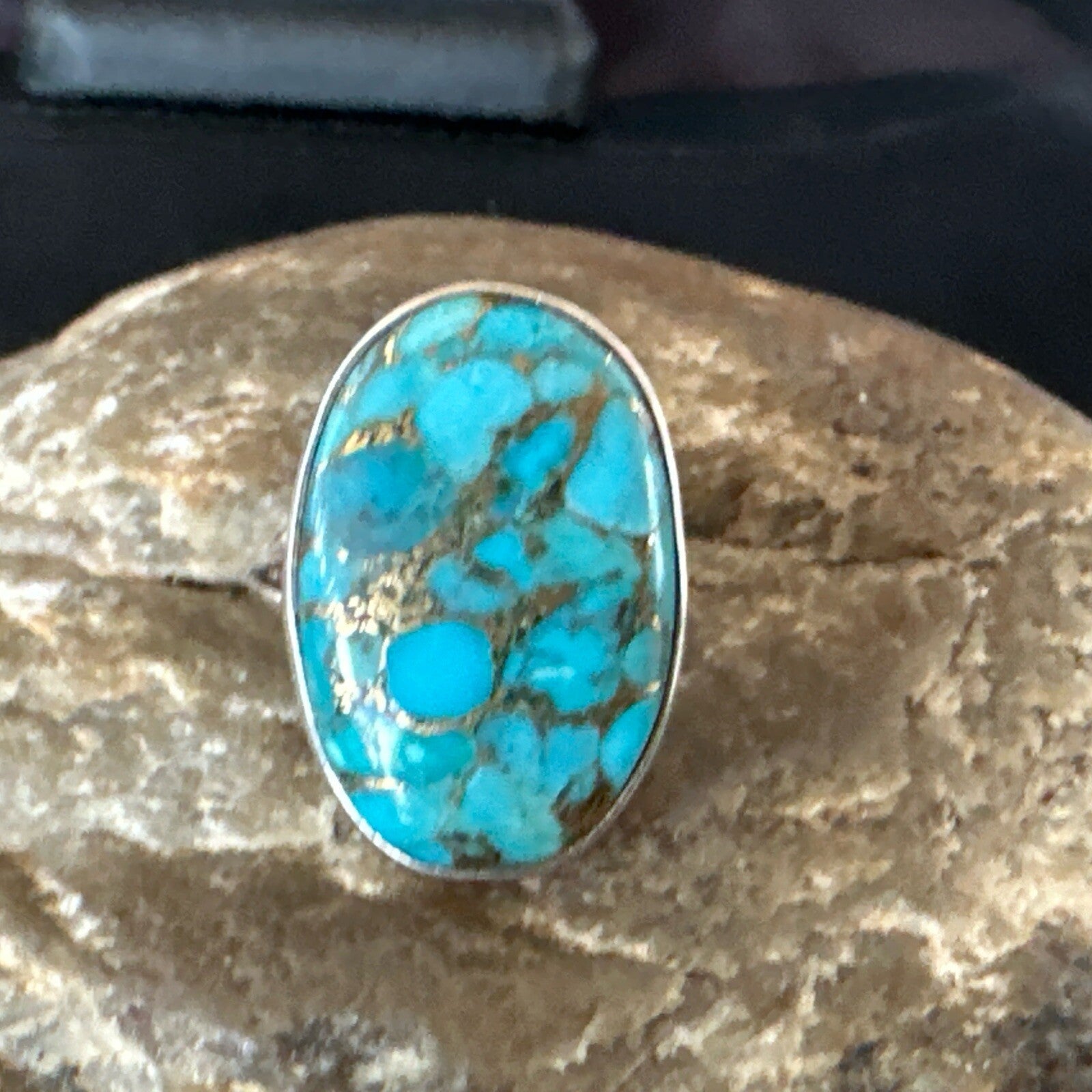 Mohave Native Navajo Sterling Silver Blue Turquoise Ring Sz 7 18242
