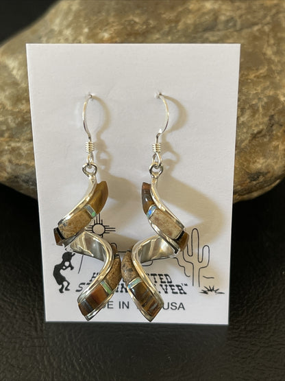 Tiger's Eye & Opal Inlay Swirl Navajo Sterling Earrings 1.25" 1552