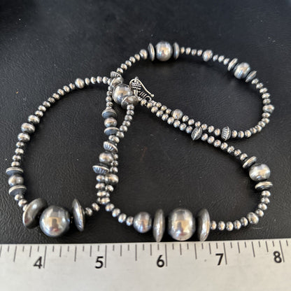 Native American Sterling Silver Navajo Pearls Mixed Beads 24" Necklace 92308
