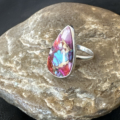 Blue Turquoise Spiny Oyster Southwestern Sterling Silver Ring Size 11 18454