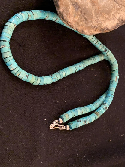 Navajo Turquoise 7mm Heishi Sterling Silver Bead Necklace 24"