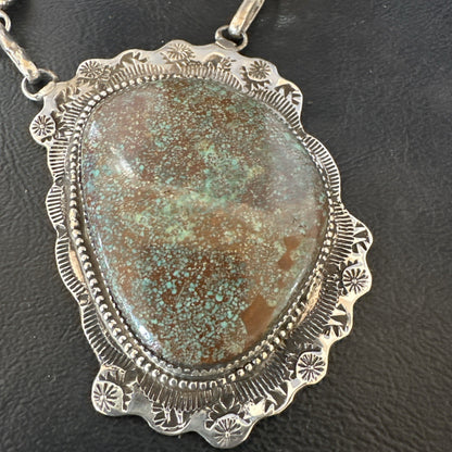 Mens Women Blue Turquoise #8 Navajo 25" Sterling Silver Lariat Necklace 19068