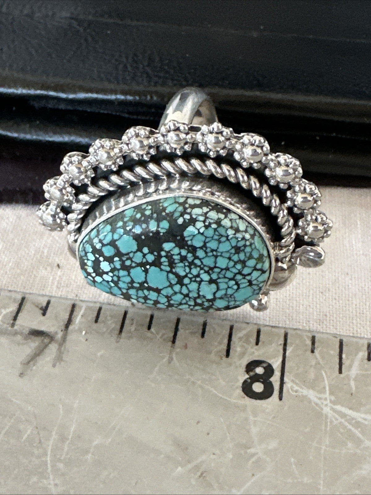 Navajo Sterling Silver Spiderweb Turquoise Ring Sz 8 19617