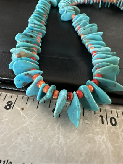 Blue Turquoise Red Spiny Oyster Navajo Pearls Sterling Silver Necklace 21" 19318